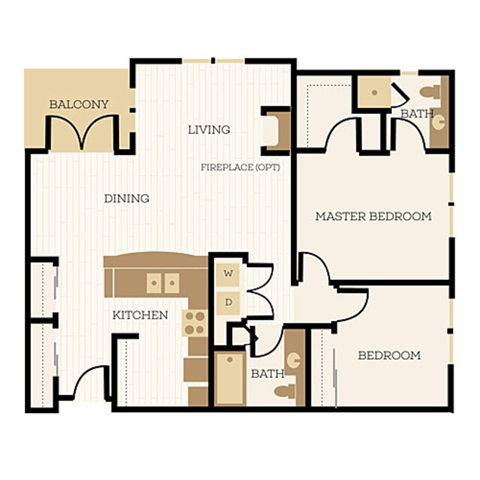 Floor plan for 2 beds, 2 baths, 1107 sqft
